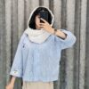 شومیز راهراه مدل Moschino با مارک روی آستین (یقه مردانه)