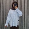 شومیز طرح جین پارچه چروک آستین مچ فانتزی - تصویر 2