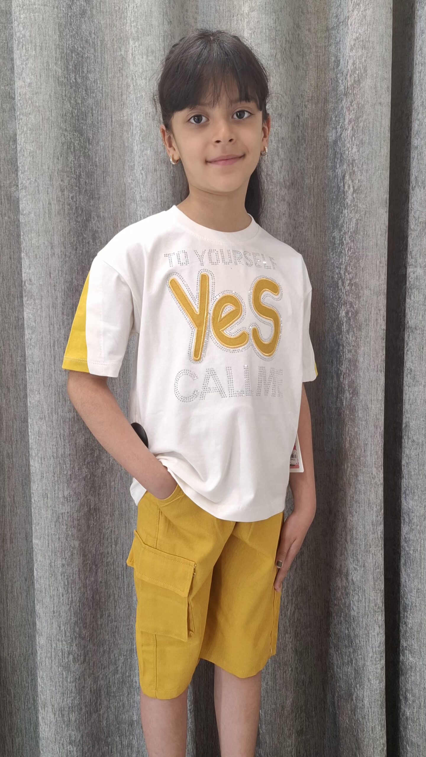 زرد ست تیشرت و شلوارک کتان YES - تصویر 1