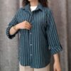 شومیز مانتویی راهراه پشت دکمه (زنانه) - تصویر 7