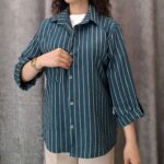 شومیز مانتویی راه‌راه پشت‌ دکمه (زنانه) - تصویر 7