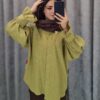 شومیز طرح جین پارچه چروک آستین مچ فانتزی - تصویر 3