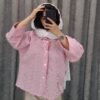 شومیز راهراه مدل Moschino با مارک روی آستین (یقه مردانه) - تصویر 7