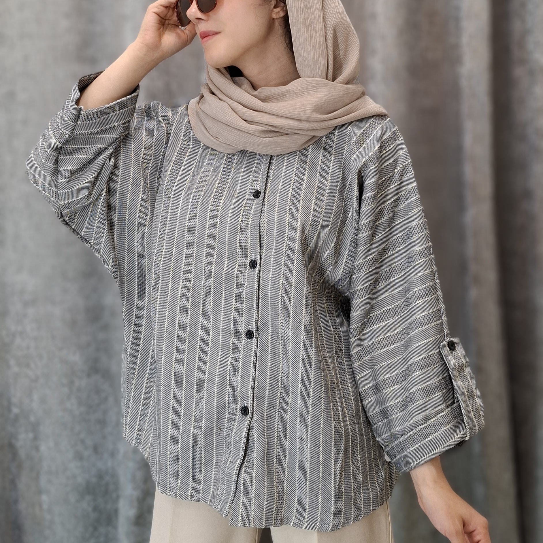 طوسی 2 شومیز مانتویی لمه ژاکارد راهدار - تصویر 1