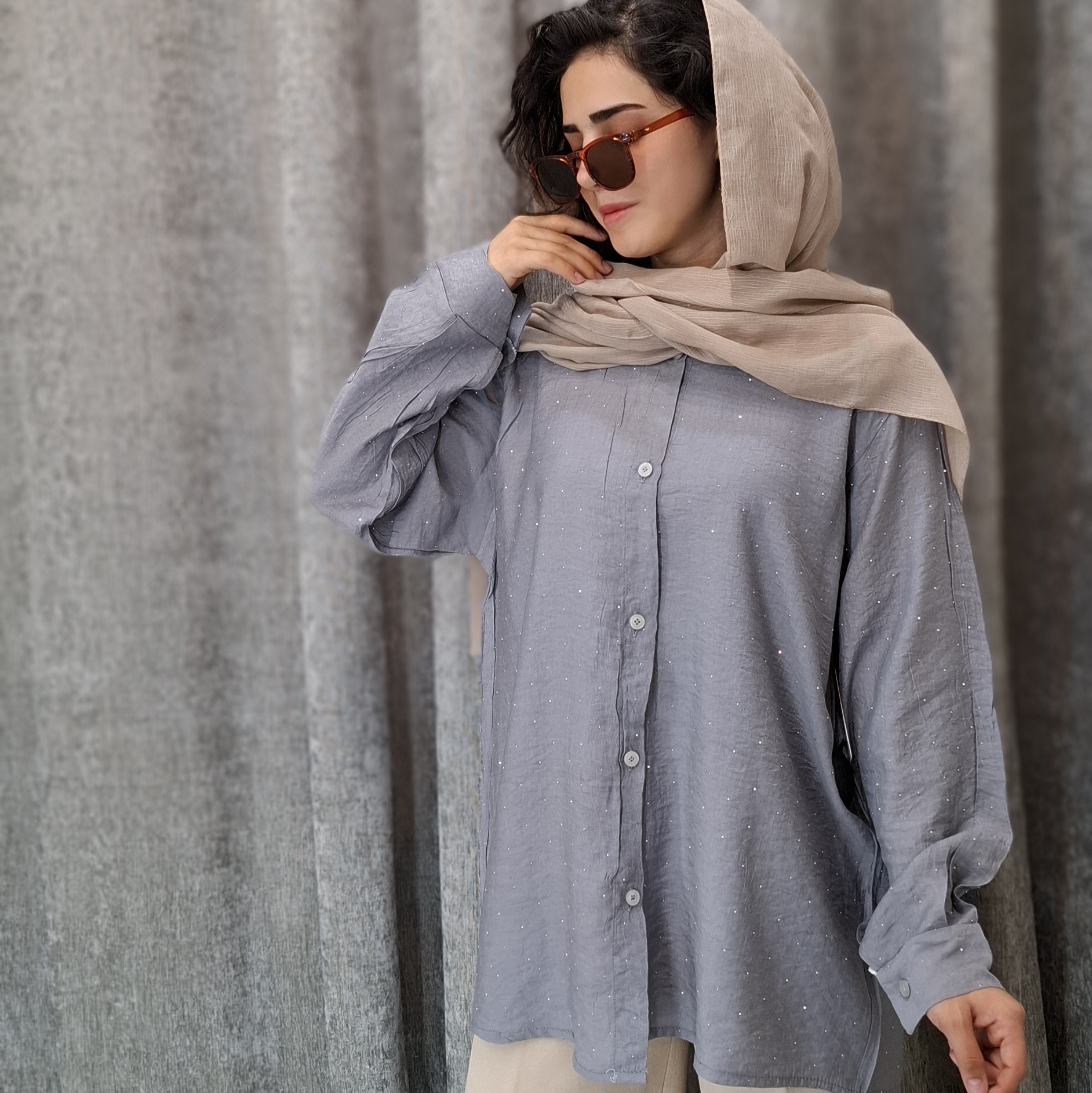 طوسی روشن شومیز مانتویی شانتون نگیندار (زنانه) - تصویر 1