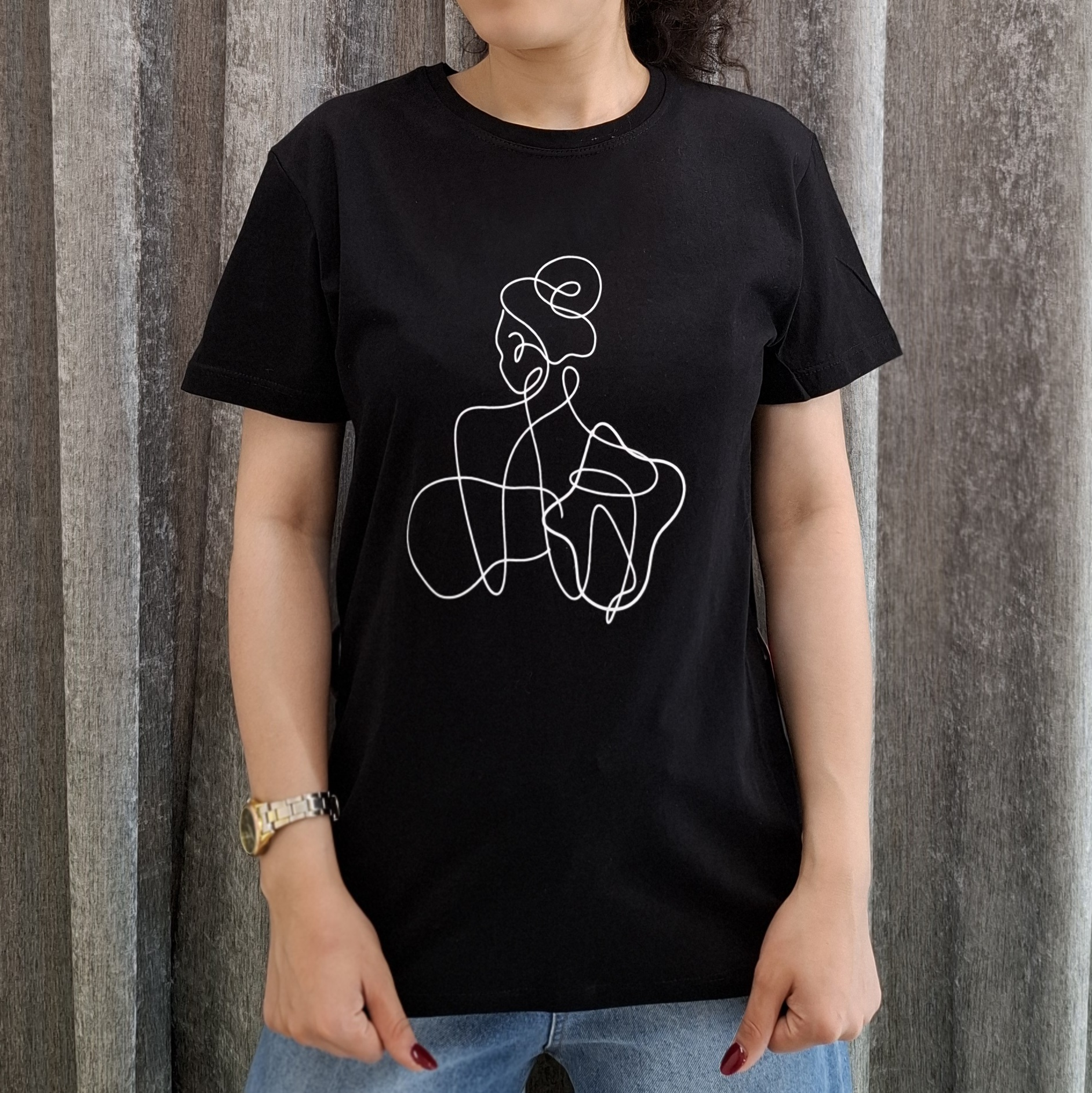 مشکی تیشرت دخترانه طرح WOMAN - تصویر 1