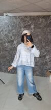 شومیز شیشهای دوتکه همراه با تاپ سفید (مدل جیبدار) - تصویر 4