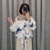شومیز دخترانه پارچه اسلپ گلدار مدل جلو گره (یقه شکاری شیک) - تصویر 5