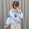 شومیز دخترانه پارچه اسلپ گلدار مدل جلو گره (یقه شکاری شیک) - تصویر 4