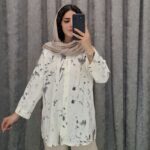 شومیز مانتویی پارچه پری طرح گازوئیلی (مدل آستین گت و پاکتی)