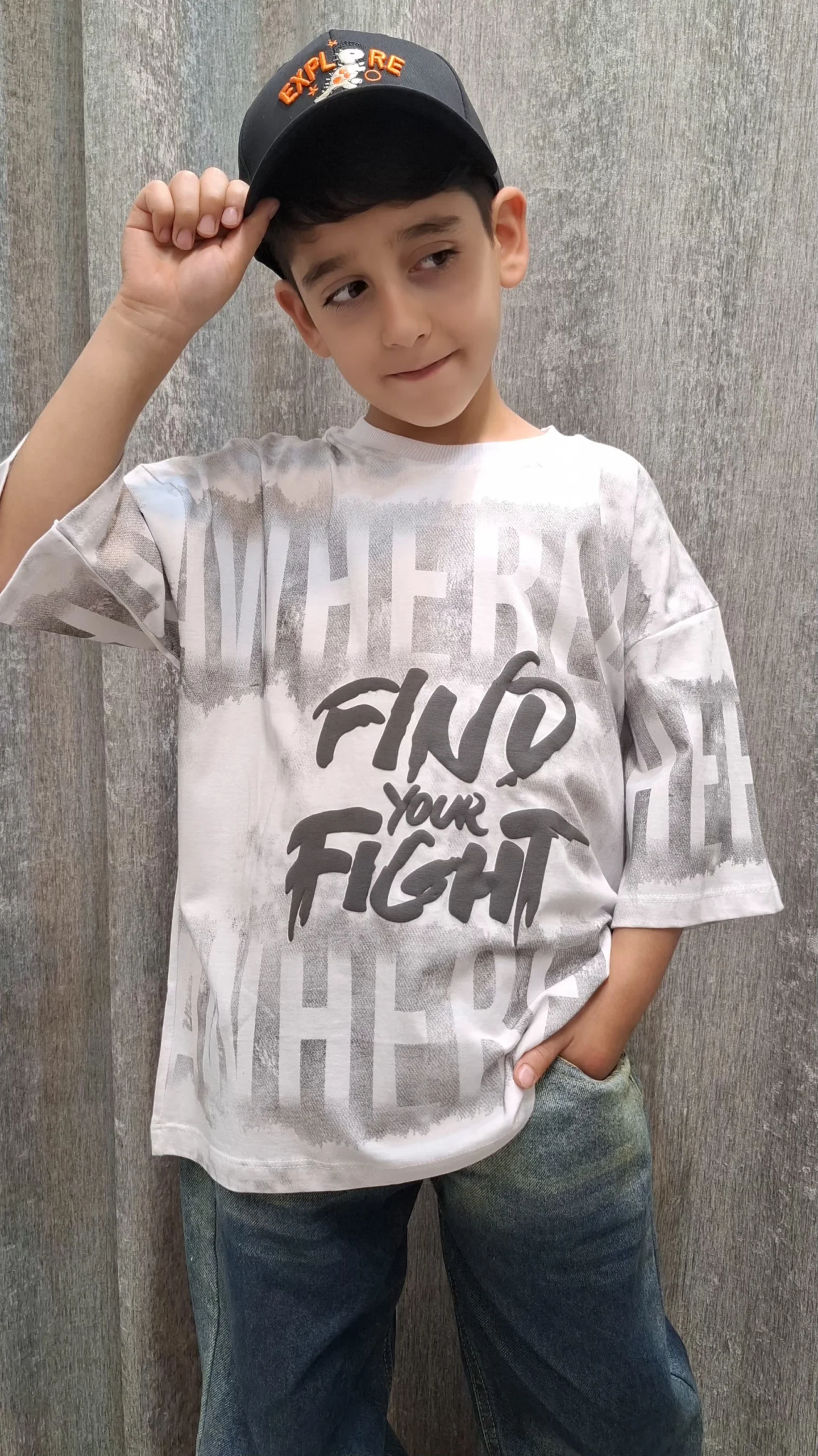 14999 یشرت پسرانه تمام چاپ طرح FIND YOUR FIGHT(بچگانه) - تصویر 1
