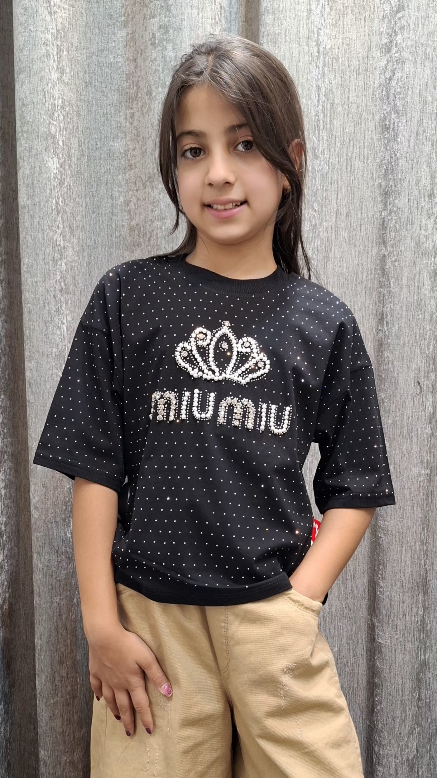 15760 تیشرت مشکی طرح تاج Miu Miu(بچگانه) - تصویر 1
