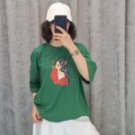 تیشرت اوورسایز طرح دختر و پروانه
