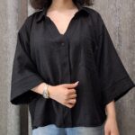 مانتو شانتون مشکی یقه دلبری (زنانه)