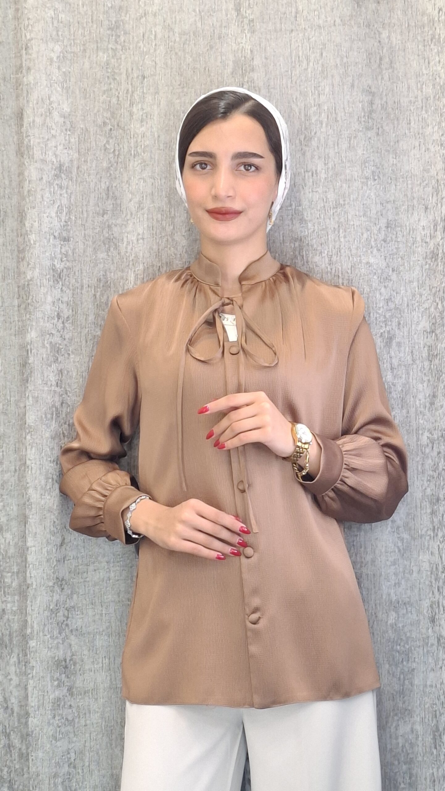 شکلاتی شومیز یقه بندی انجل (زنانه) - تصویر 1