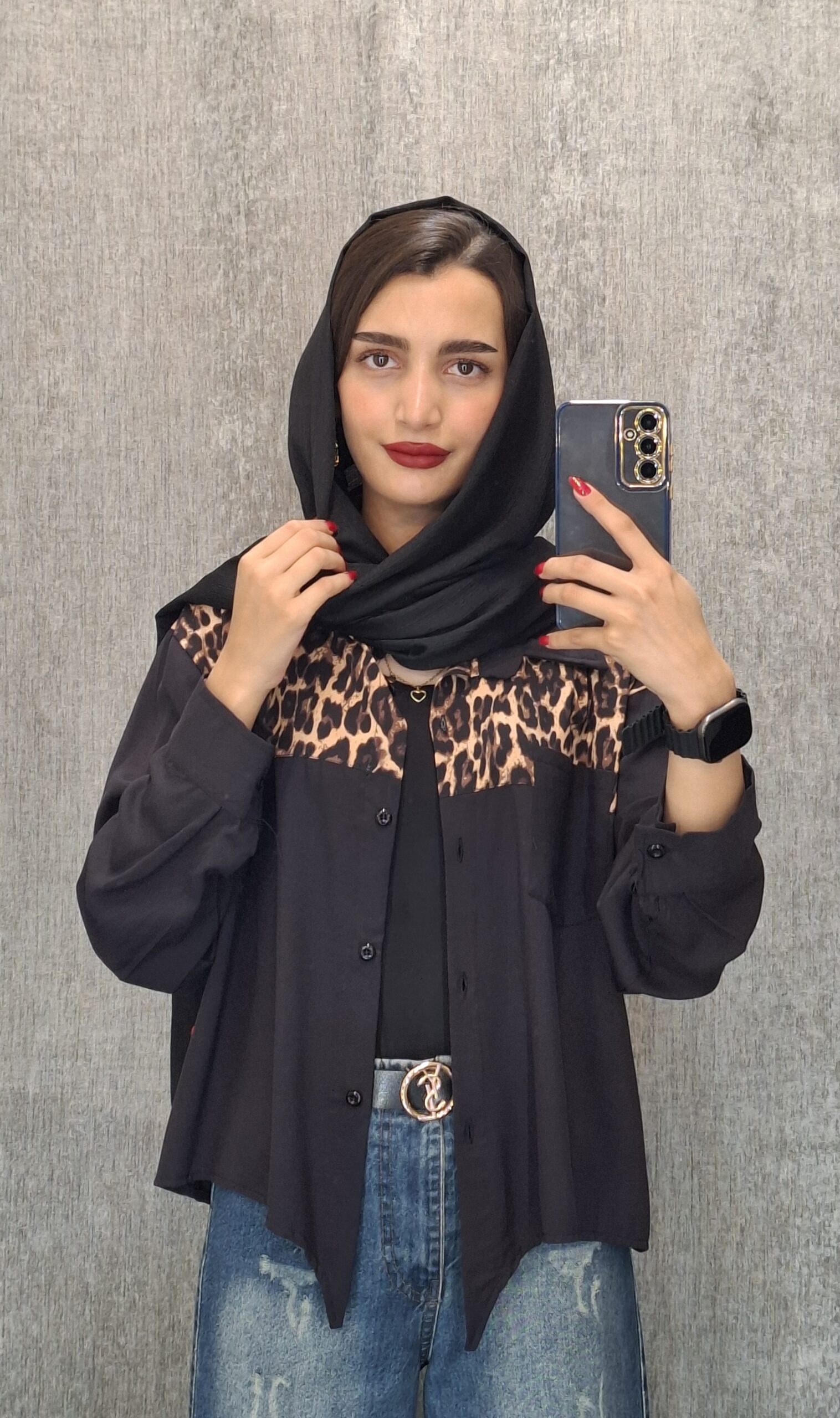 مشکی مانتو سفید مشکی پلنگی(زنانه) - تصویر 1