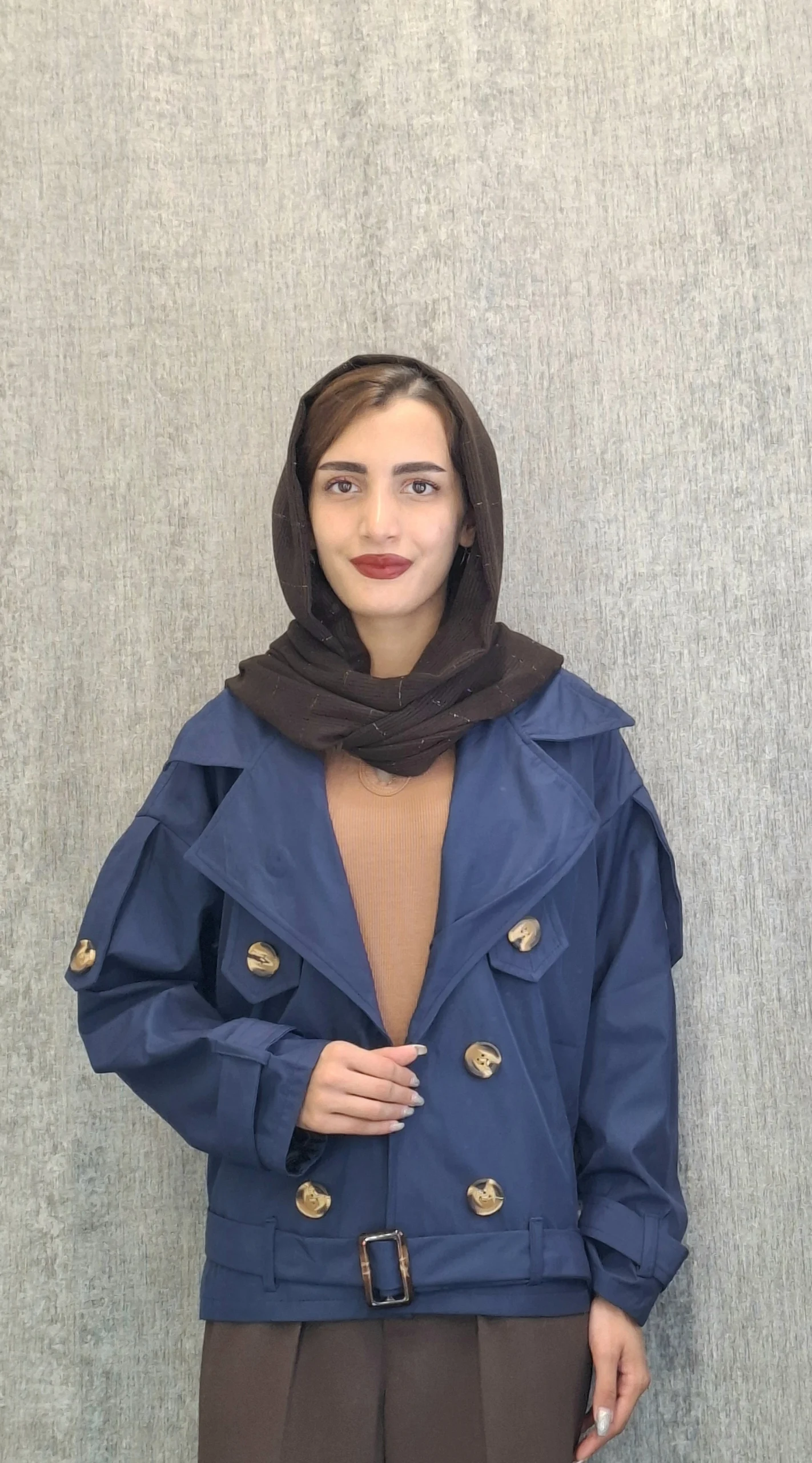 سرمه ای. مانتو سانتانا کوتاه پردکمه(زنانه) - تصویر 1