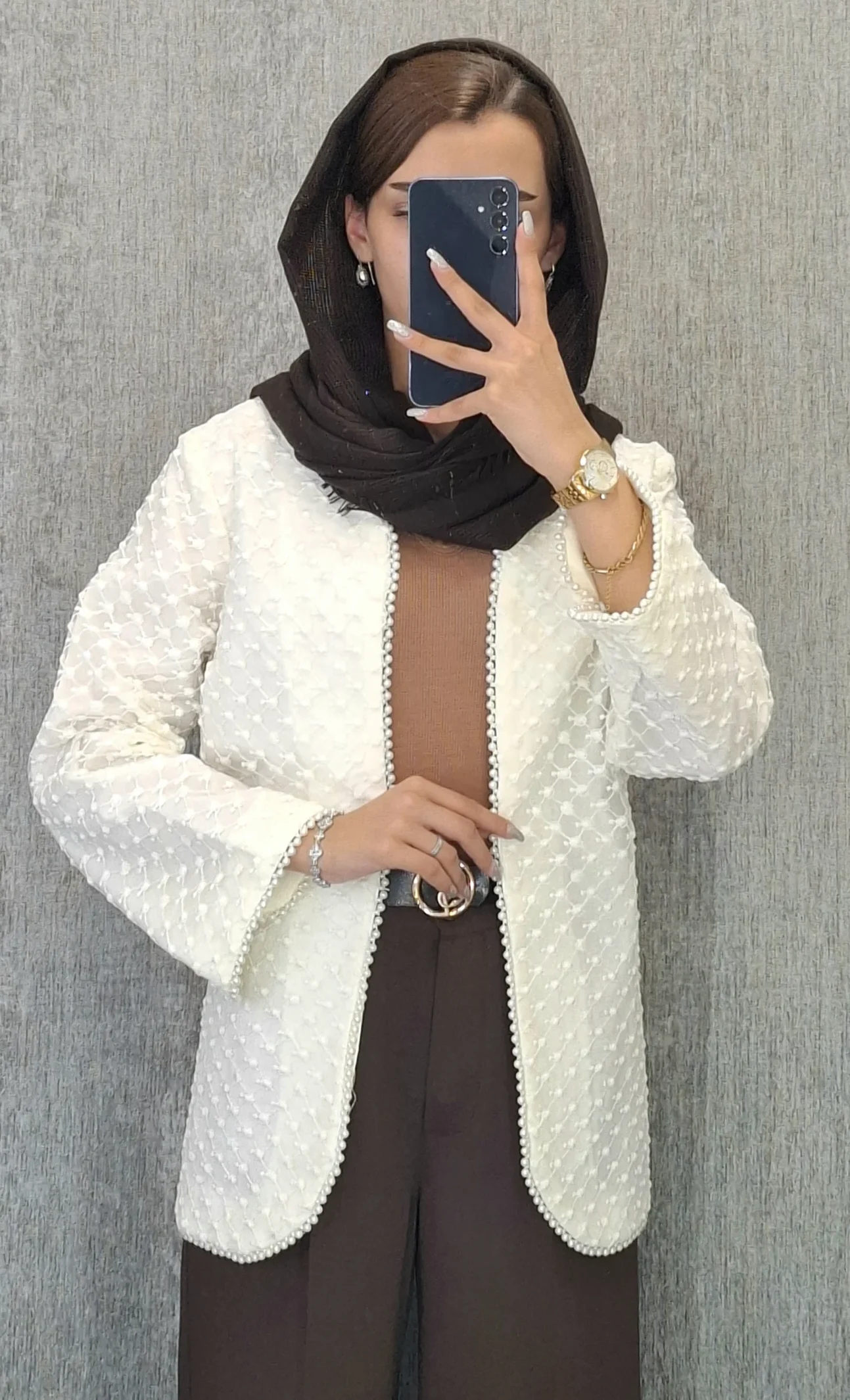ماستی. مانتو کت سفید مرواریدی(زنانه) - تصویر 1